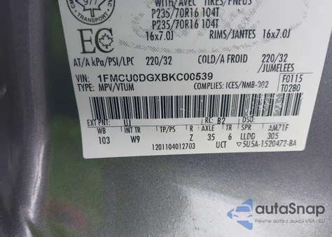 2011 Ford Escape Xlt Automatic from USA, damaged, VIN 1FMCU0DGXBKC00539